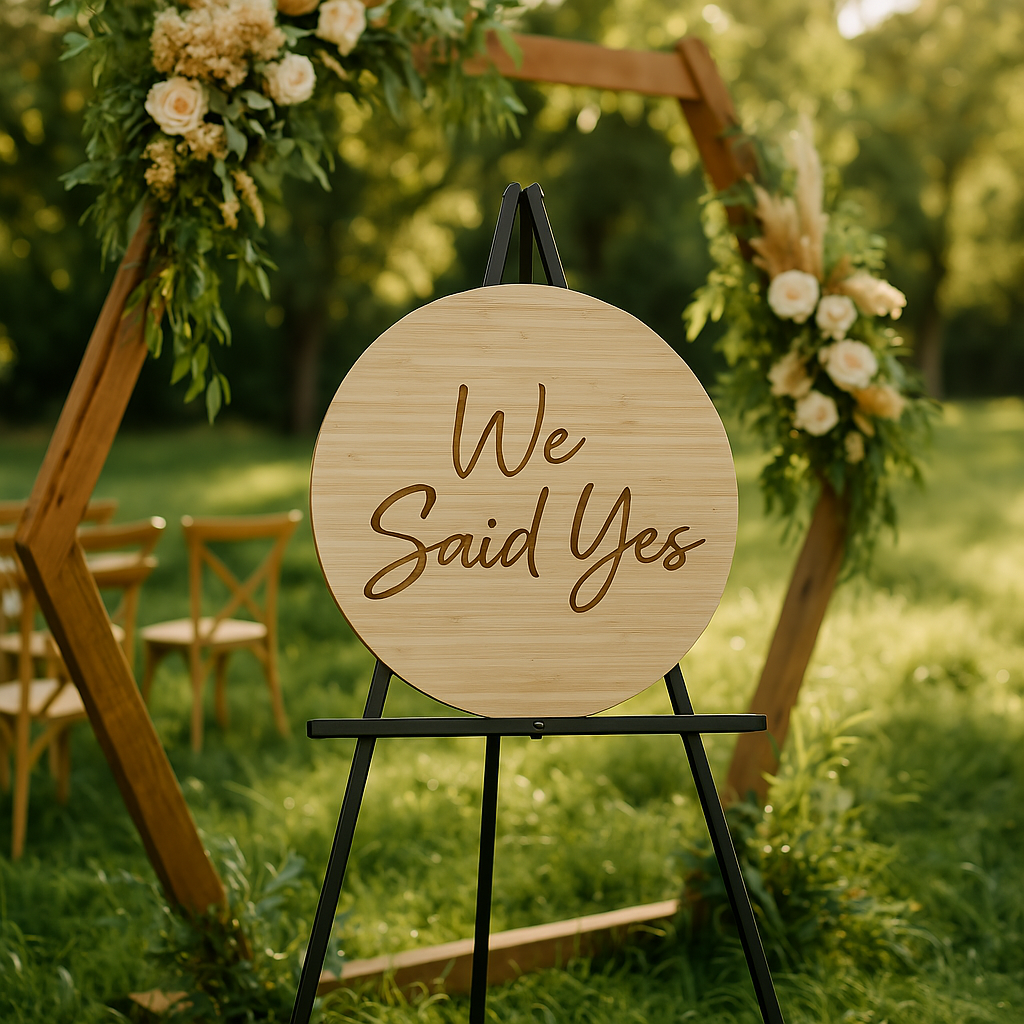 Engraved bamboo wedding sign 