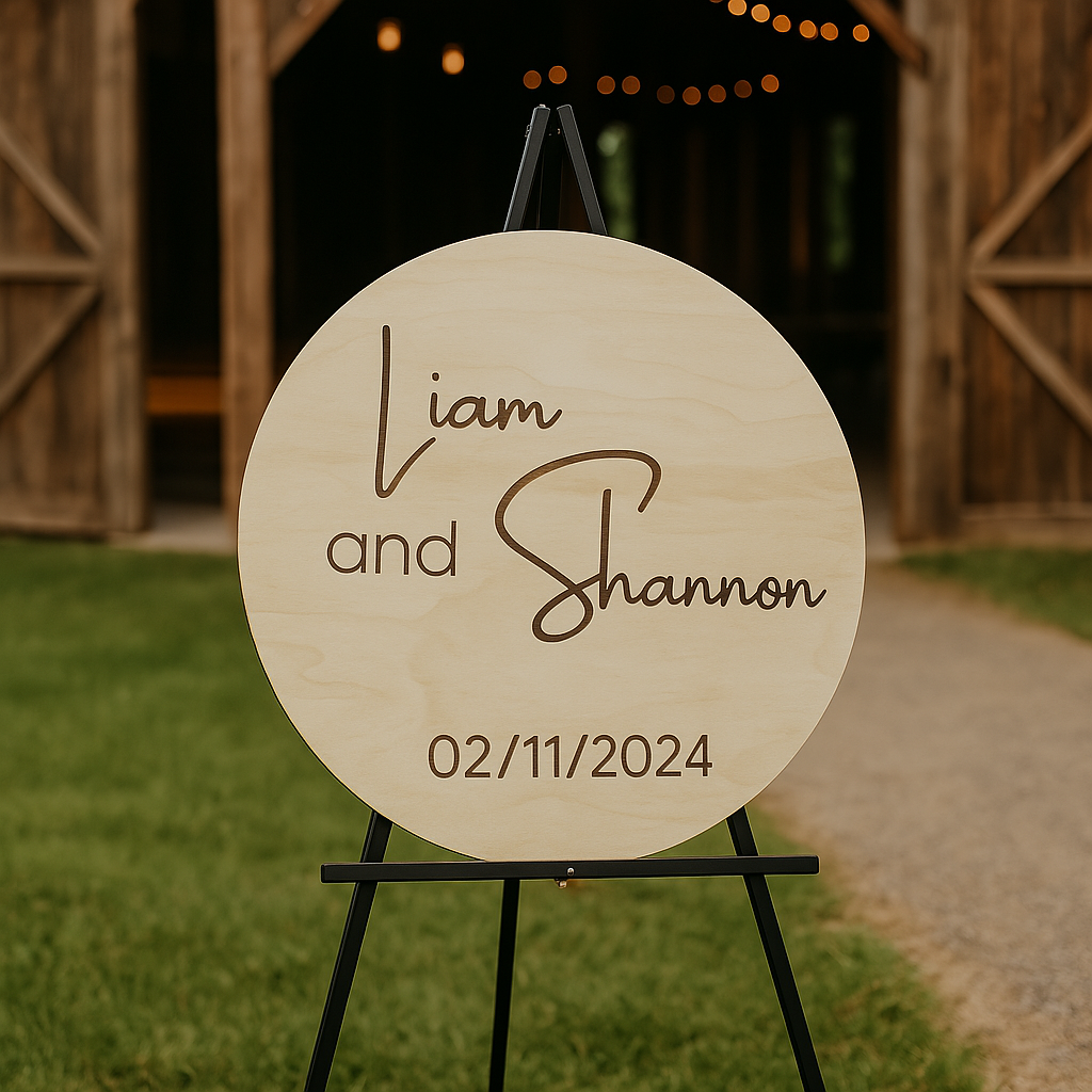 Engraved timber wedding sign 