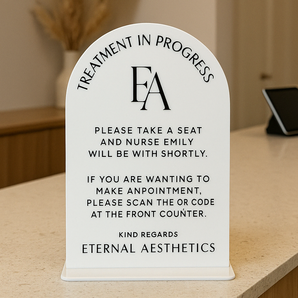 Treatment in progress sign for salon or clinic reception counter