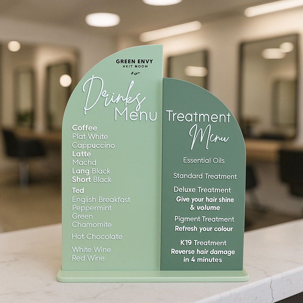 Drink and treatment menu 