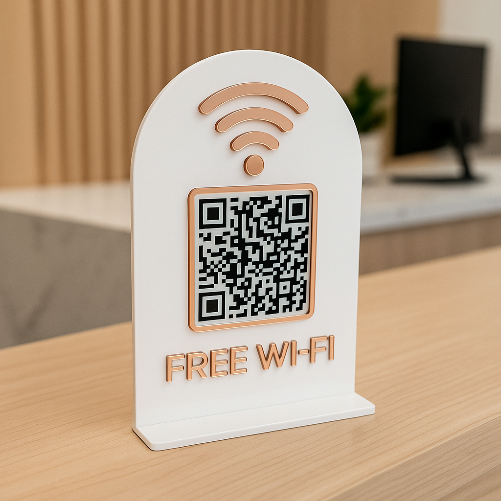 Custom acrylic wifi sign with QR code for easy guest access