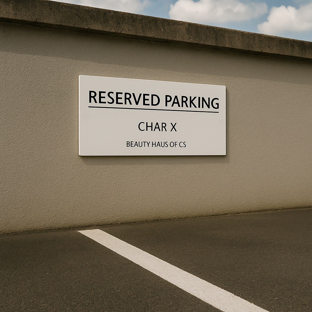 Custom reserved parking sign mounted on wall – durable outdoor business parking sign