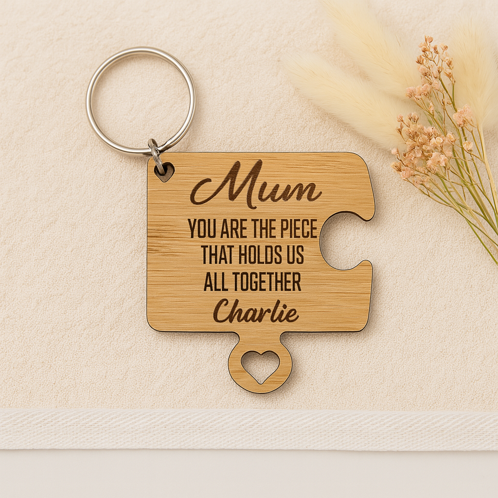 Bamboo puzzle piece keyring 