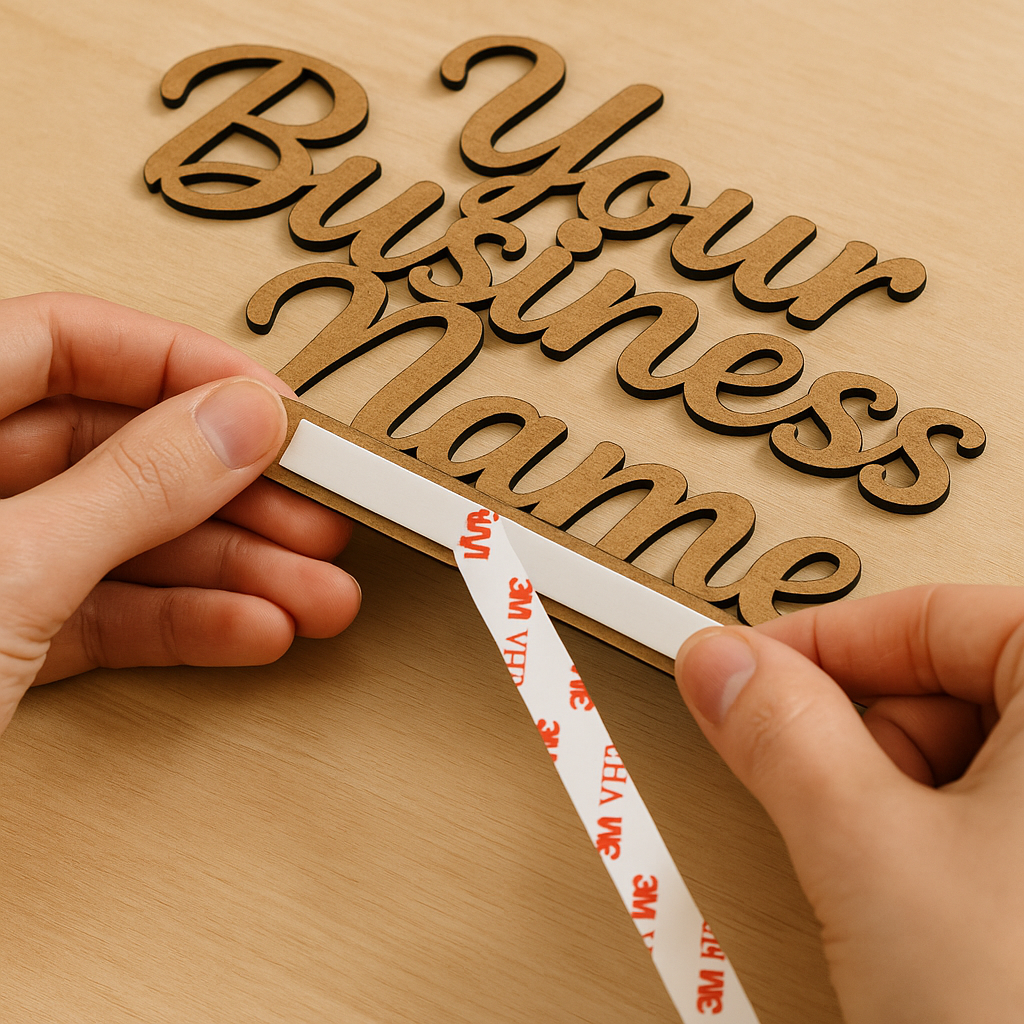 Double sided tape for lettering sign