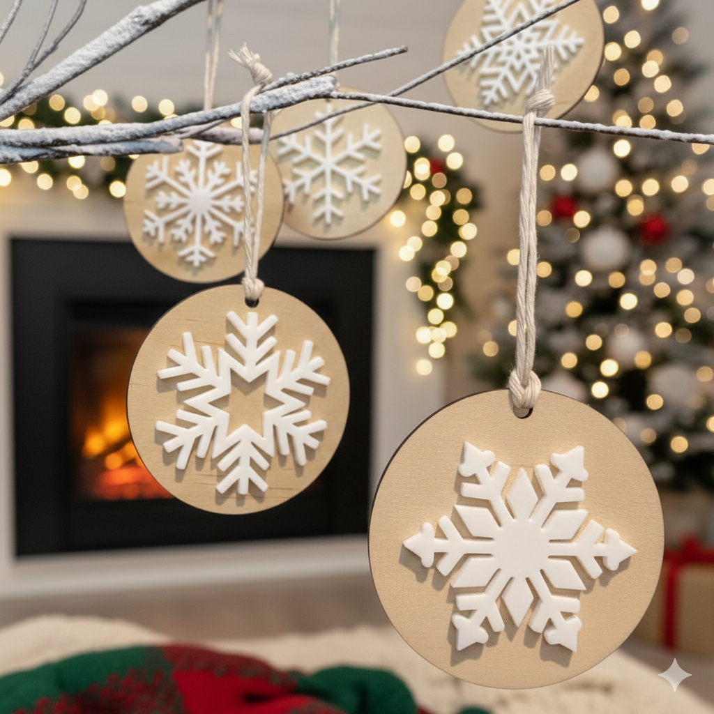 5 pack snowflake baubles 