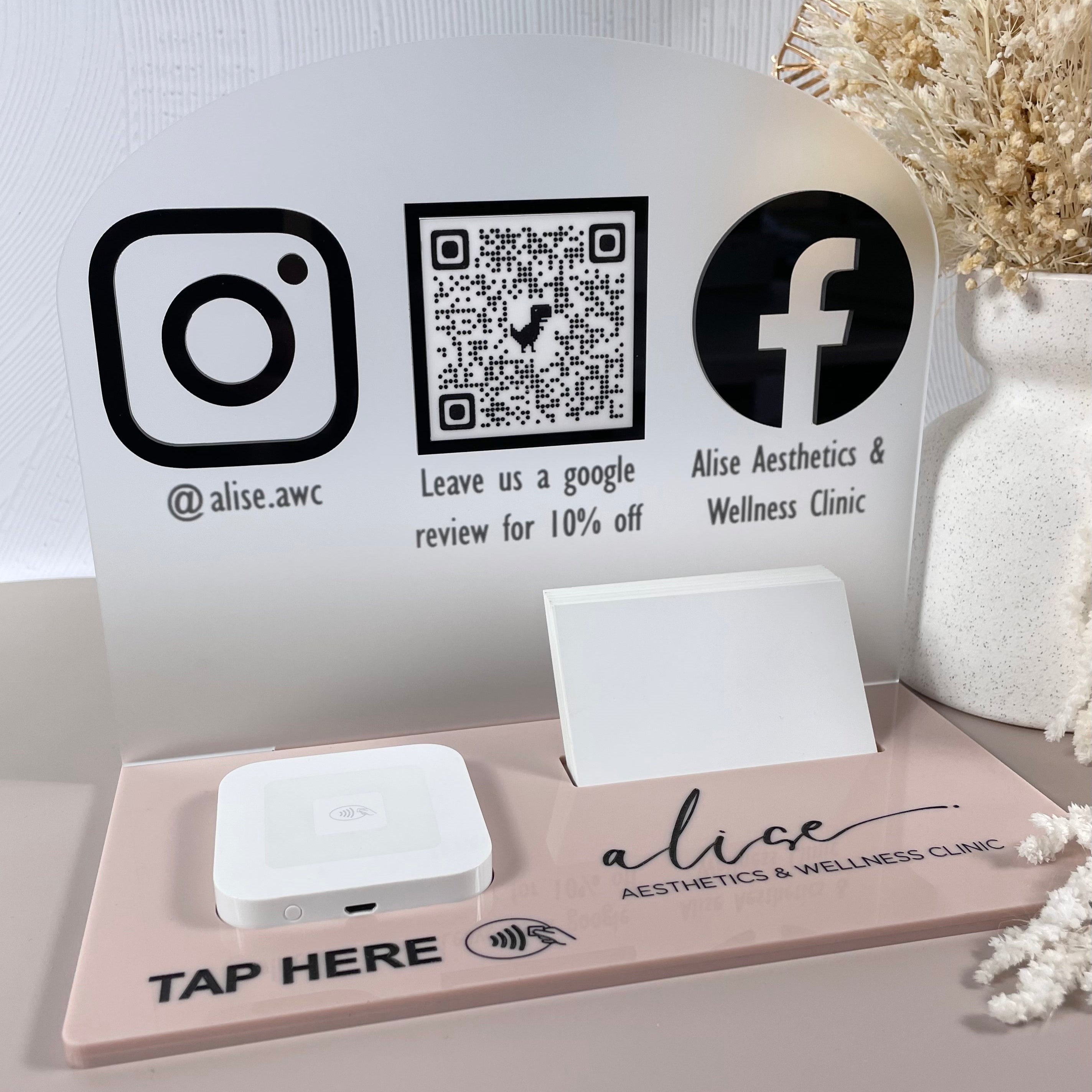 Acrylic Square reader holder with Instagram and Facebook icons
