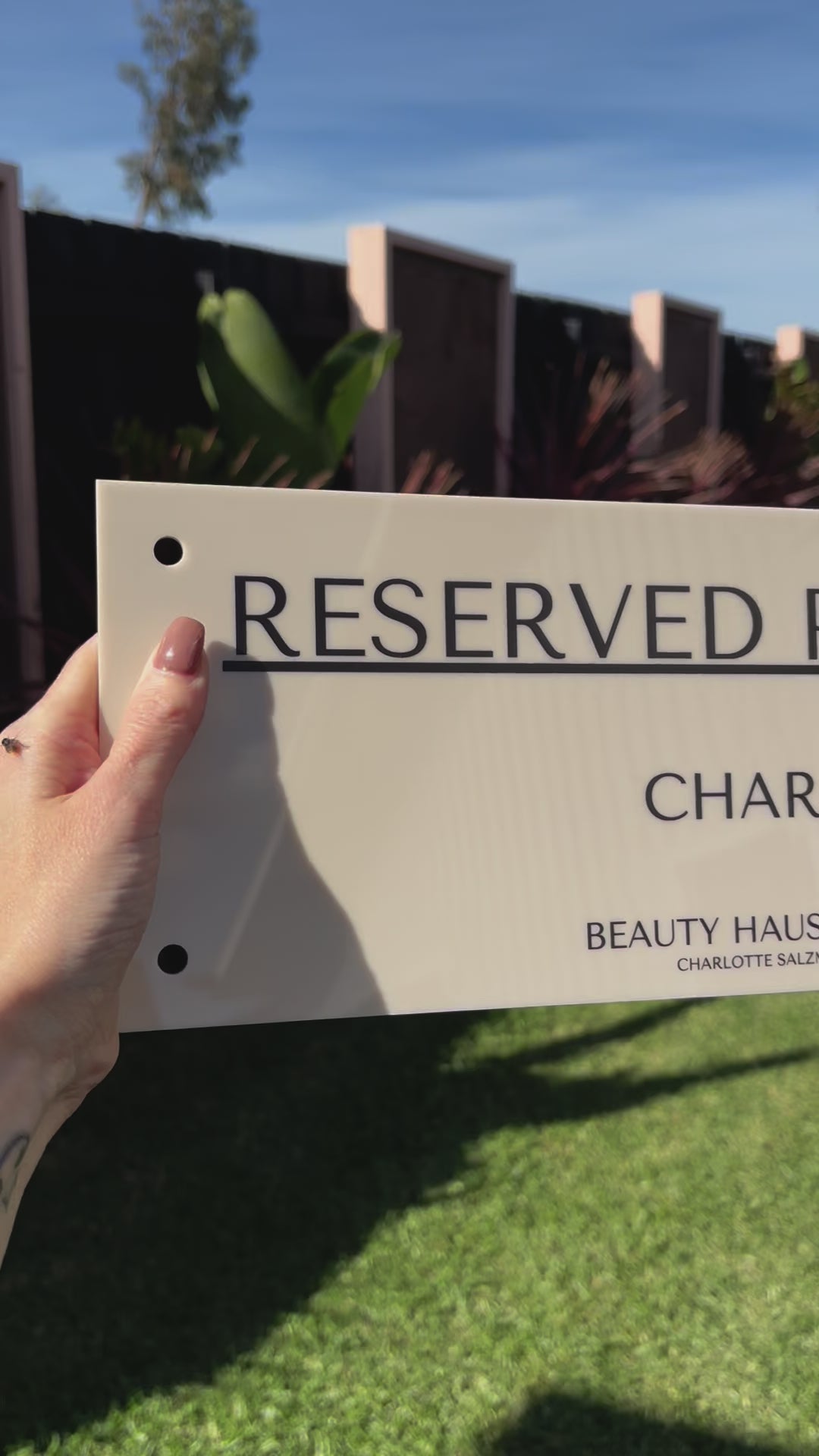Personalised reserved parking sign for business car parks – acrylic outdoor sign. Video 