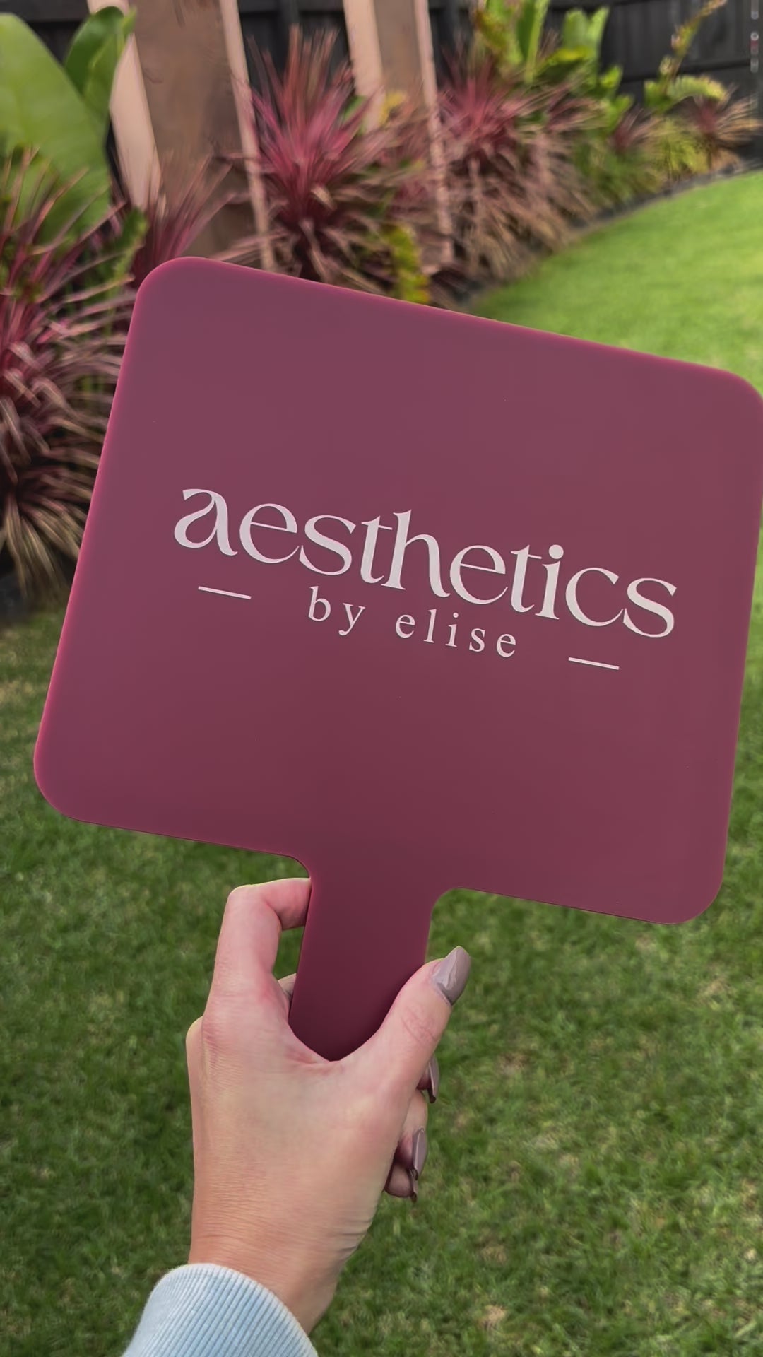 Video Large salon handheld mirror with Aesthetics by Elise branding