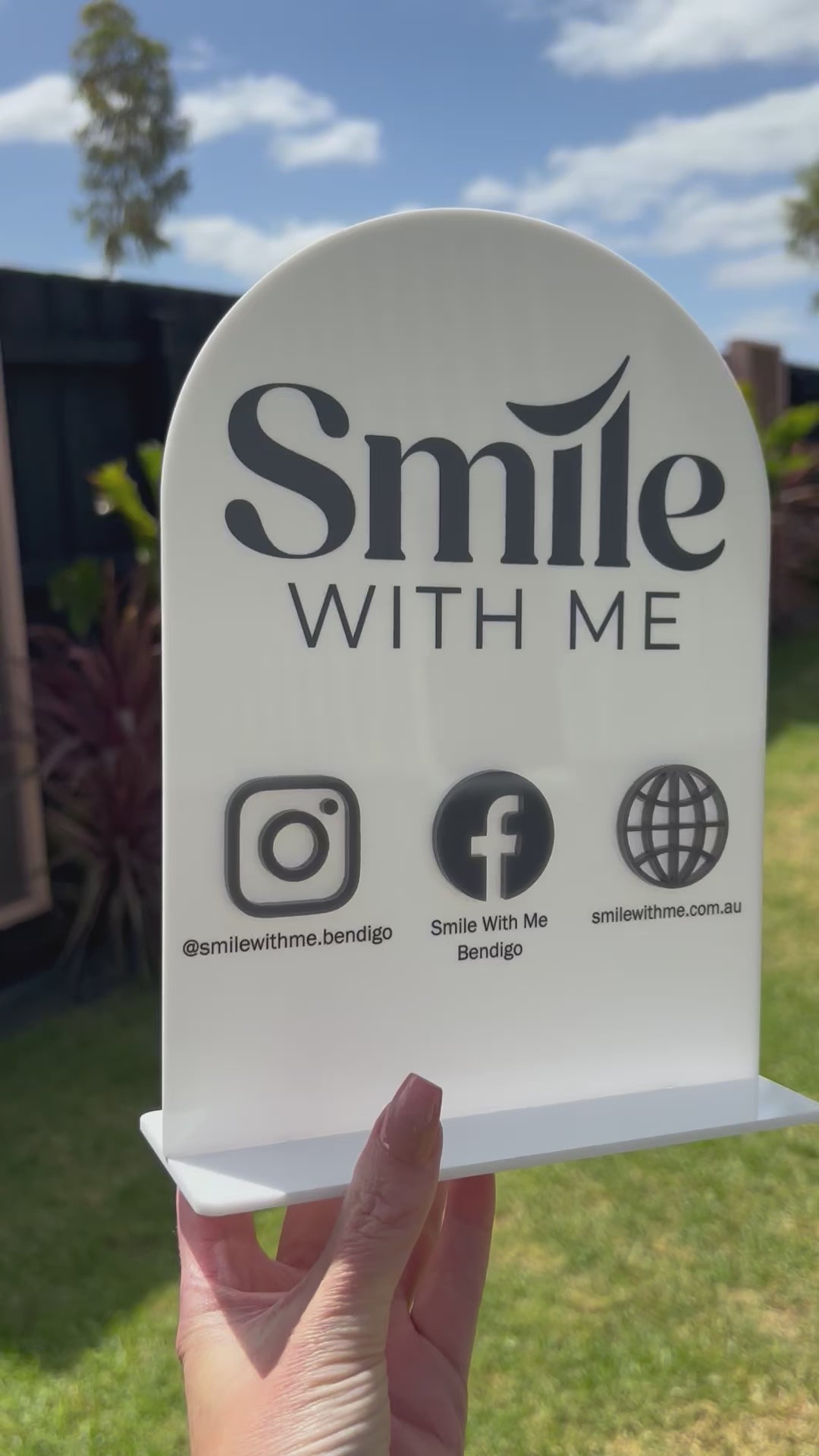 Personalised acrylic business display with social icons for healthcare clinic. Video 