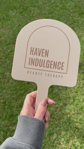 Branded arched handheld mirror 