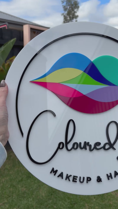 colourful 3d acrylic round sign with lips logo