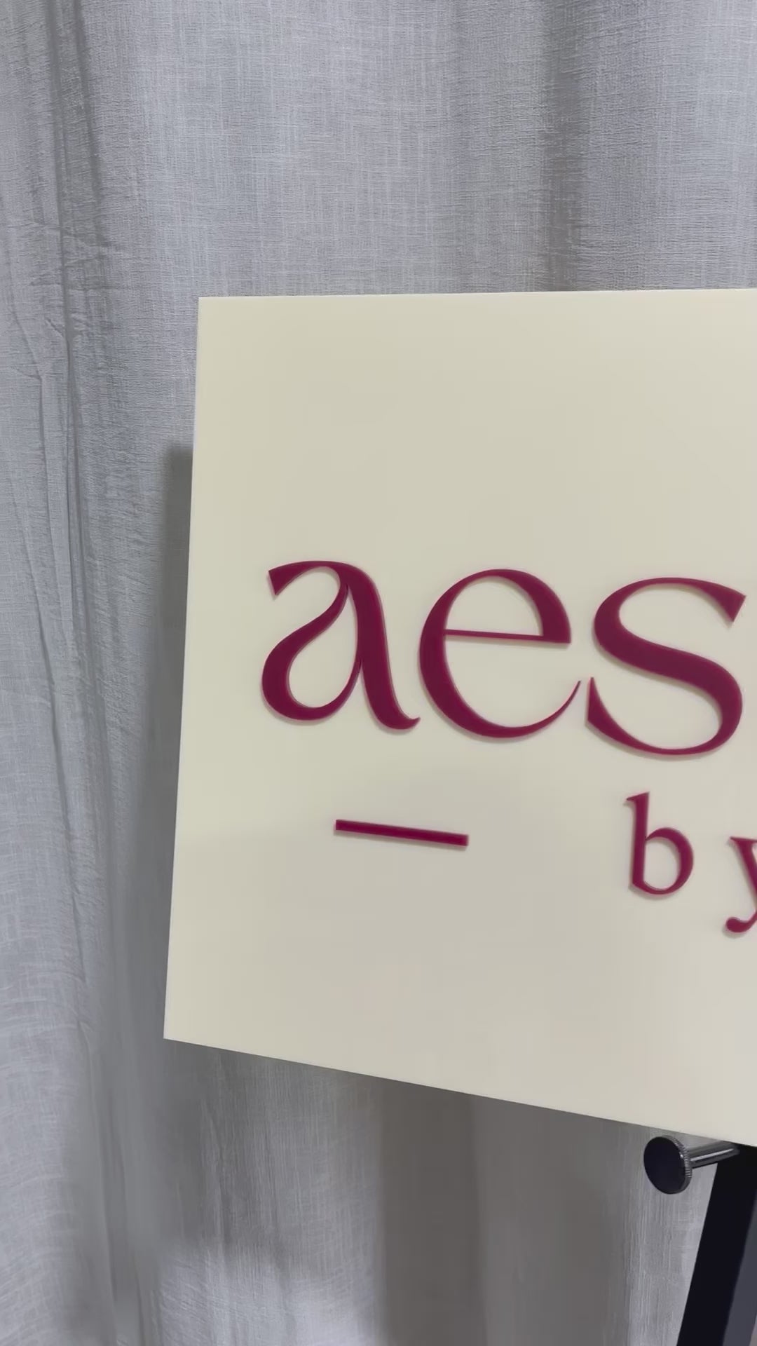 Acrylic rectangle signage close up with 3D text detail