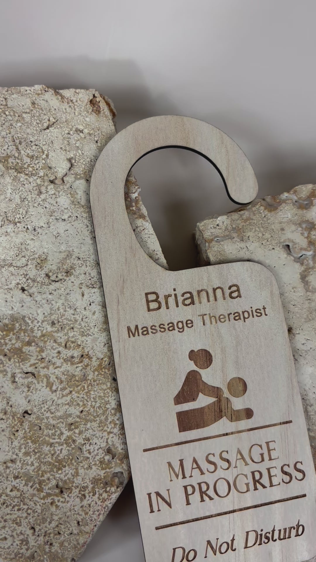 Personalised massage therapist door hanger sign with name – laser engraved salon and spa signage. Video 