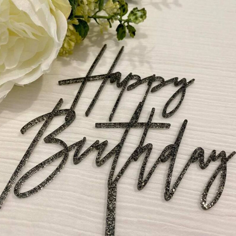 black glitter cake topper