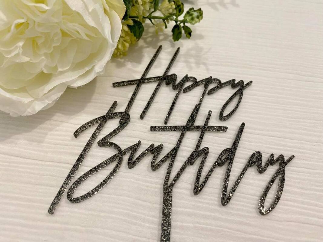 black glitter cake topper
