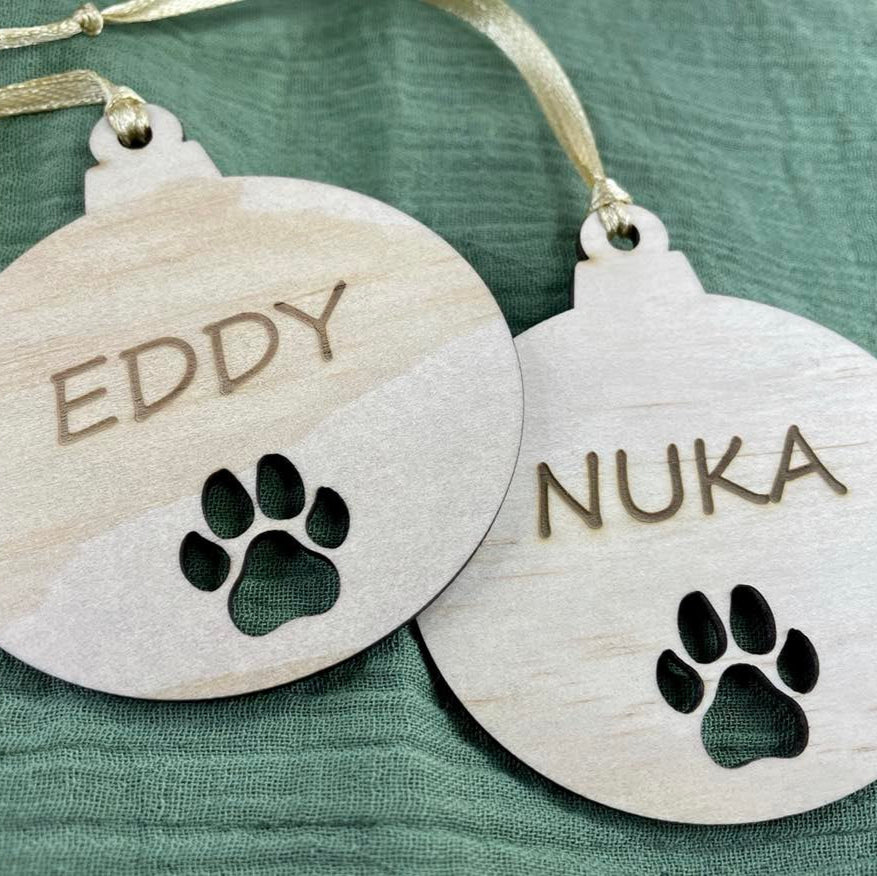 Personalised paw print wooden bauble