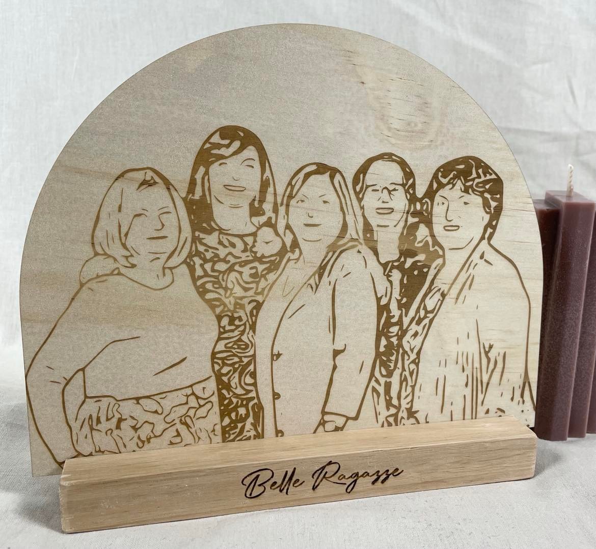 engraved wooden photo