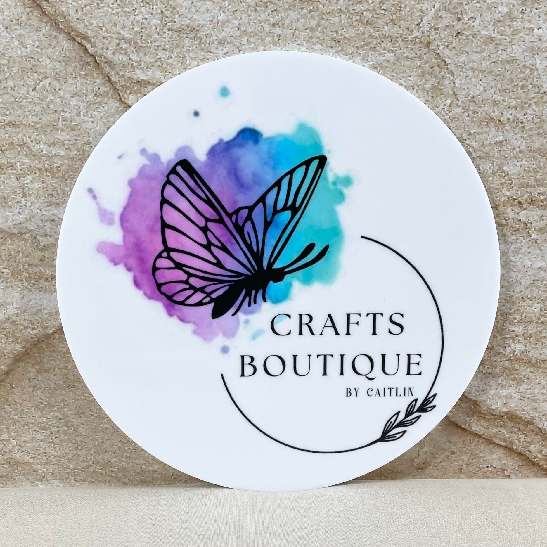 Purple and teal butterfly UV printed sign for Crafts Boutique