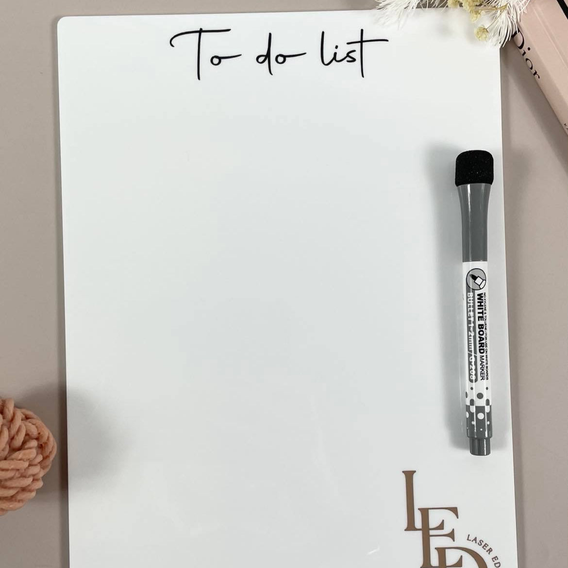 Branded acrylic to do list with marker for office use