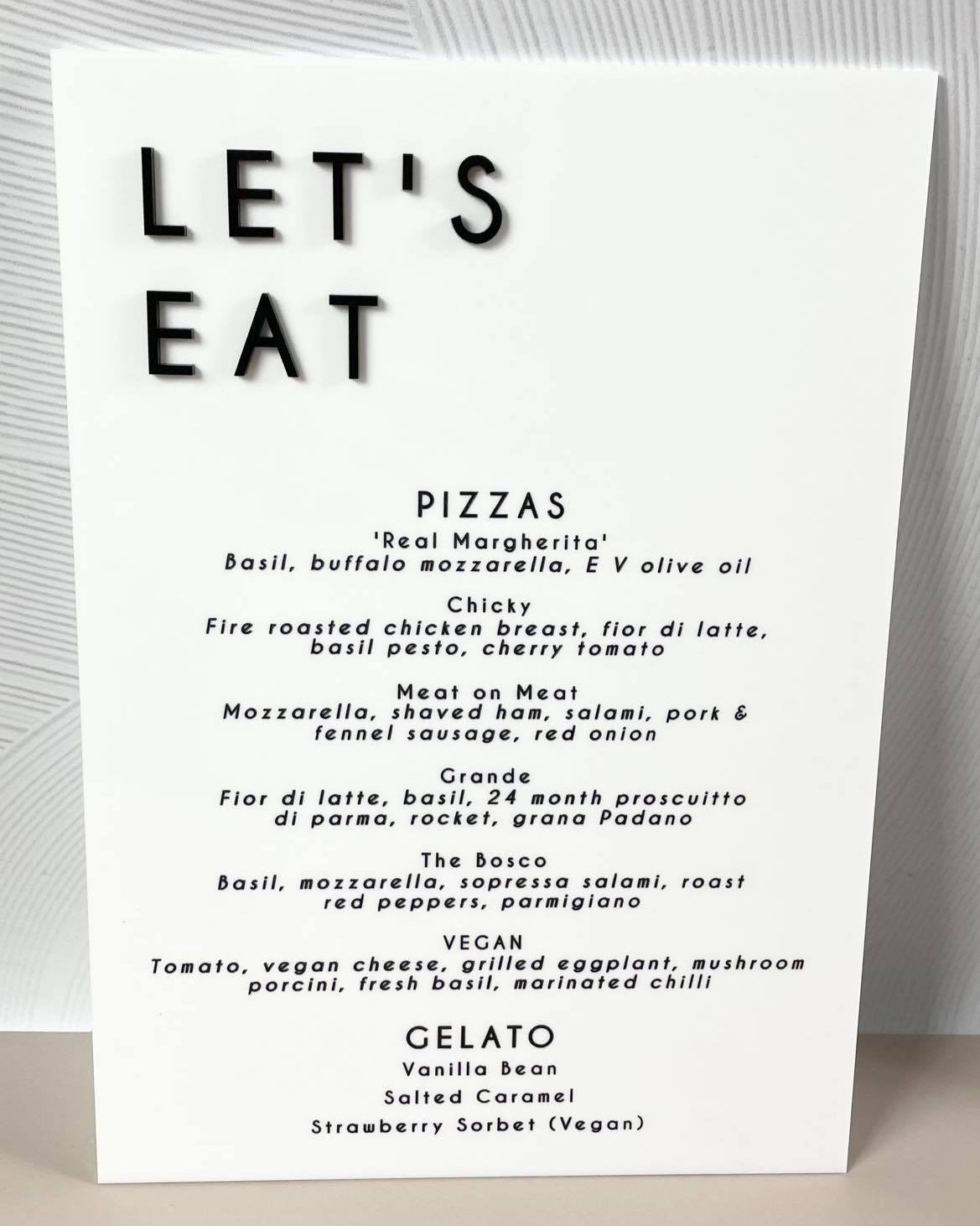 Wedding menus