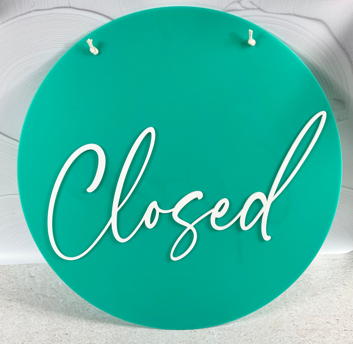 teal open closed sign