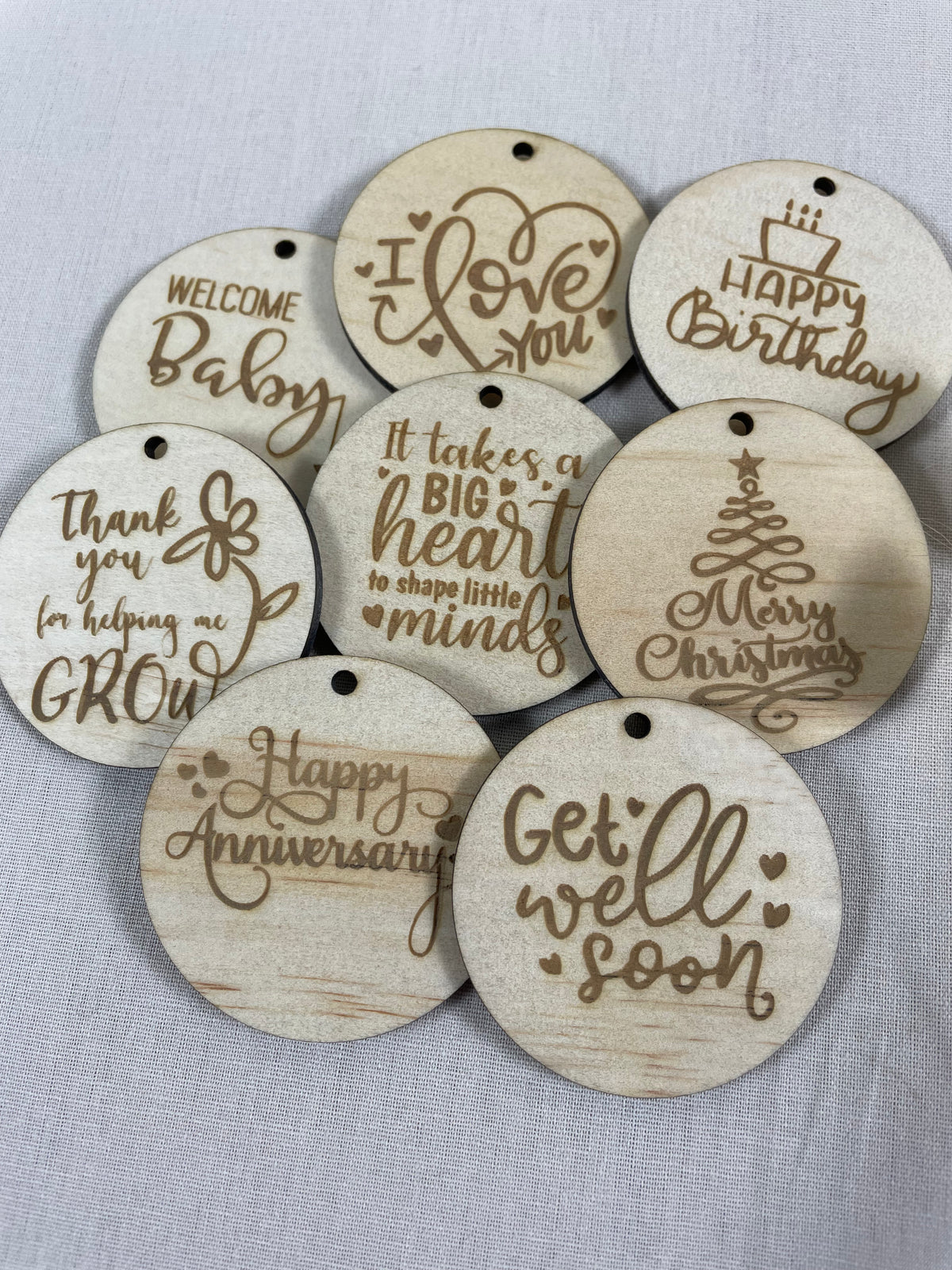 wooden greeting tags