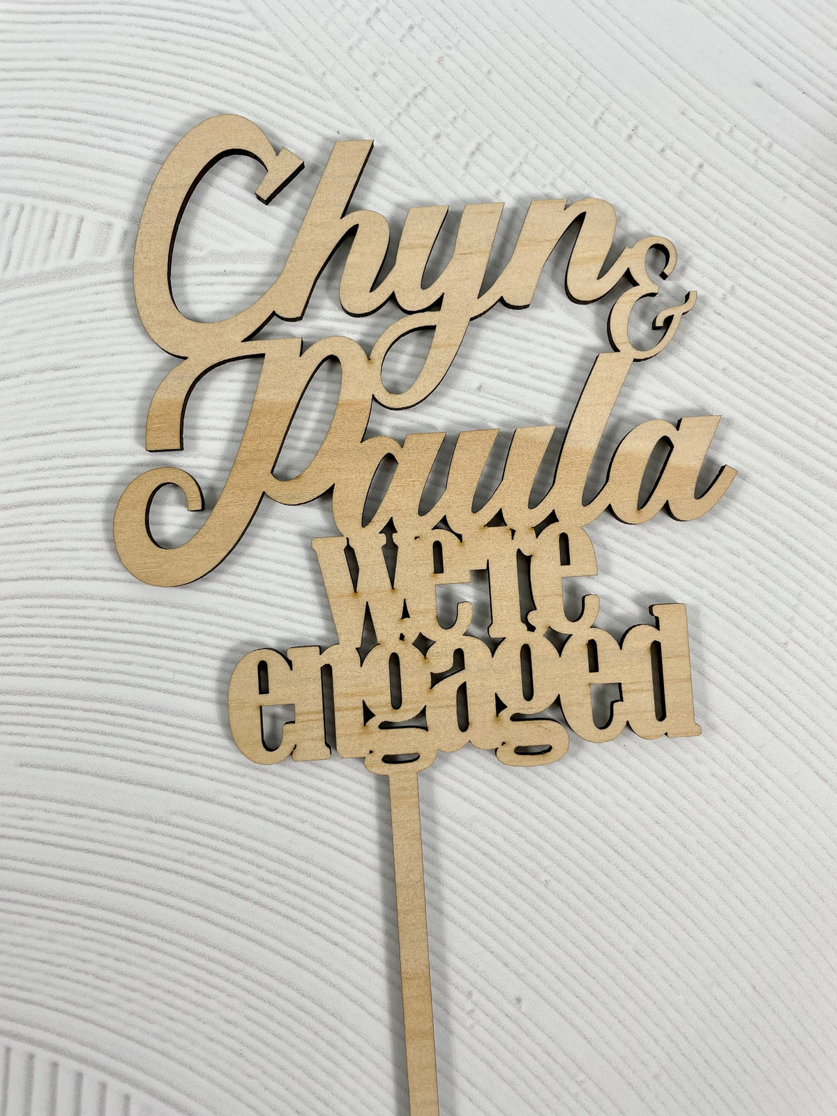 engaged timber cake topper