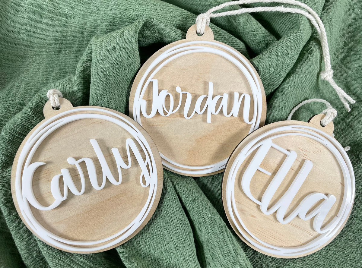 Scripted charm personalised name bauble
