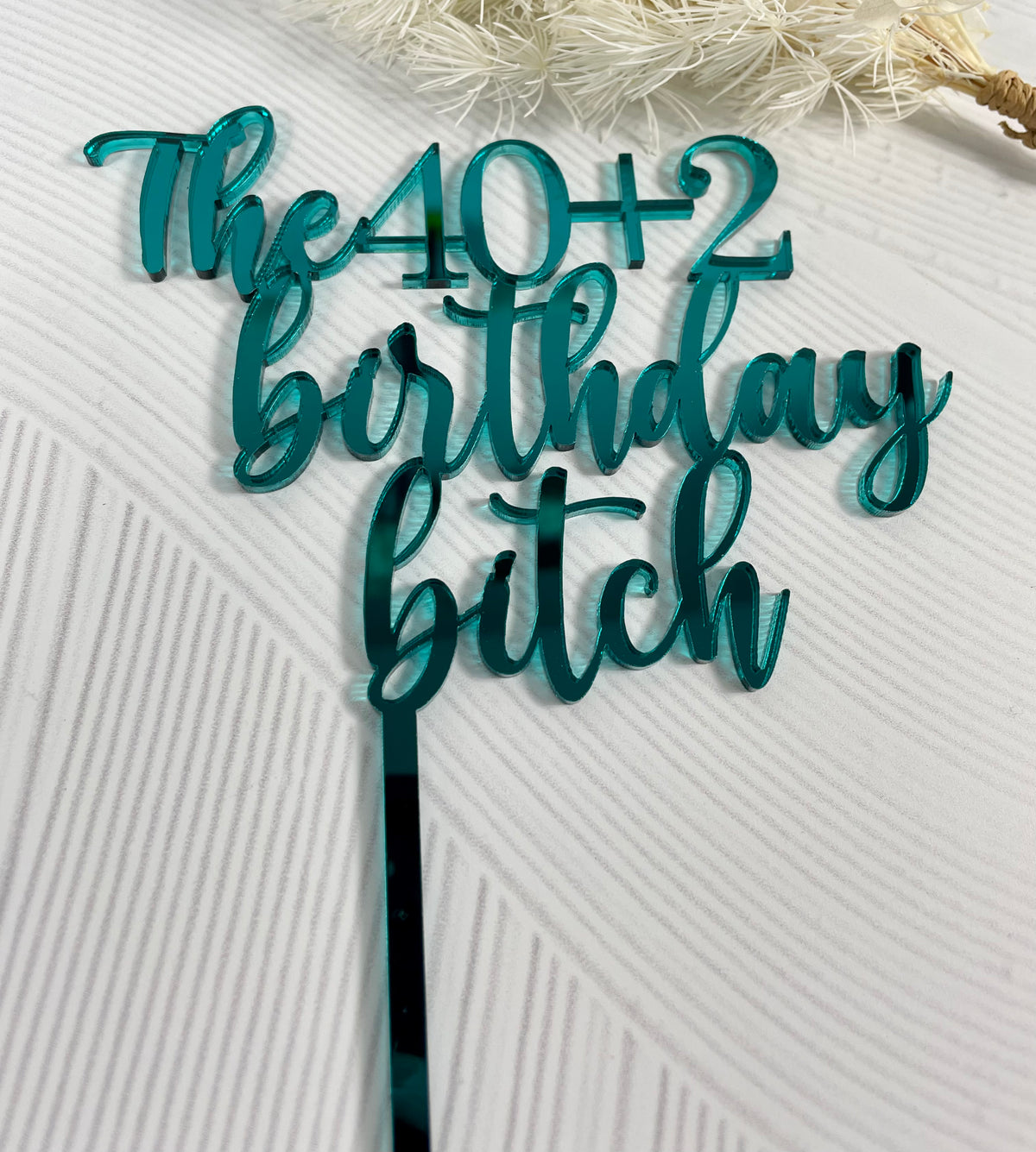 teal mirror cake topper