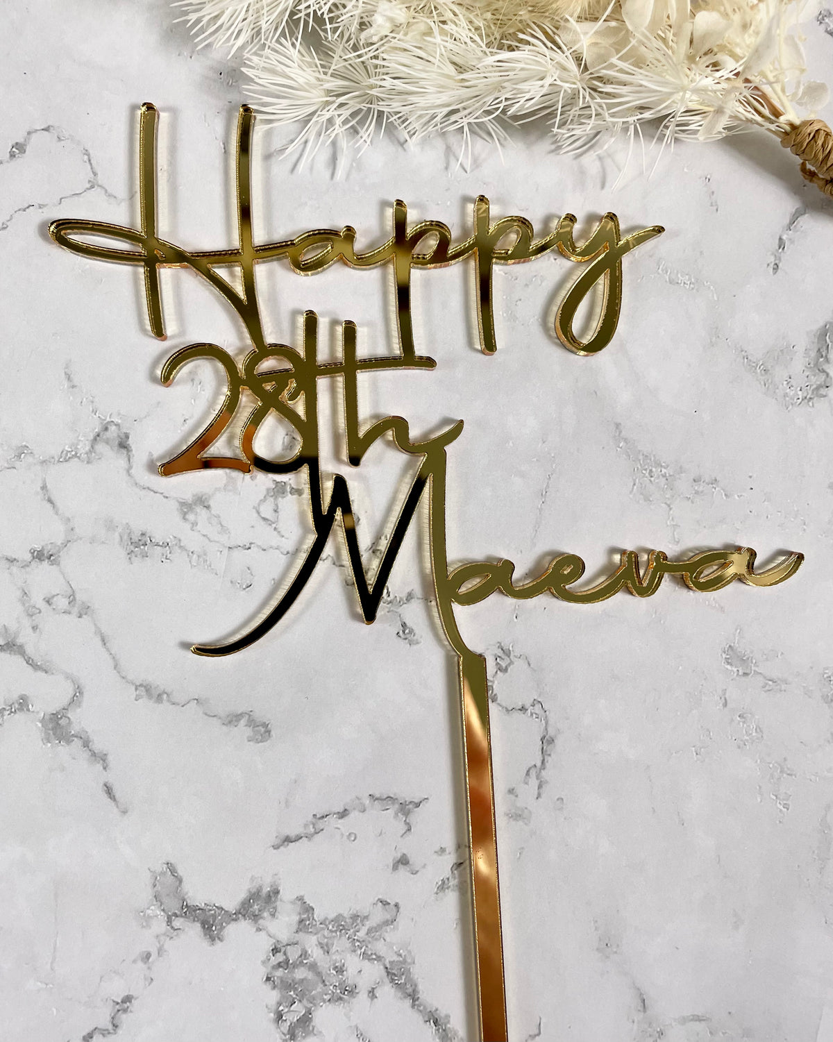 gold 28th cake topper