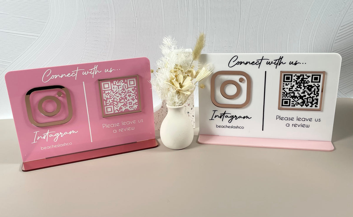 social media stand with qr code