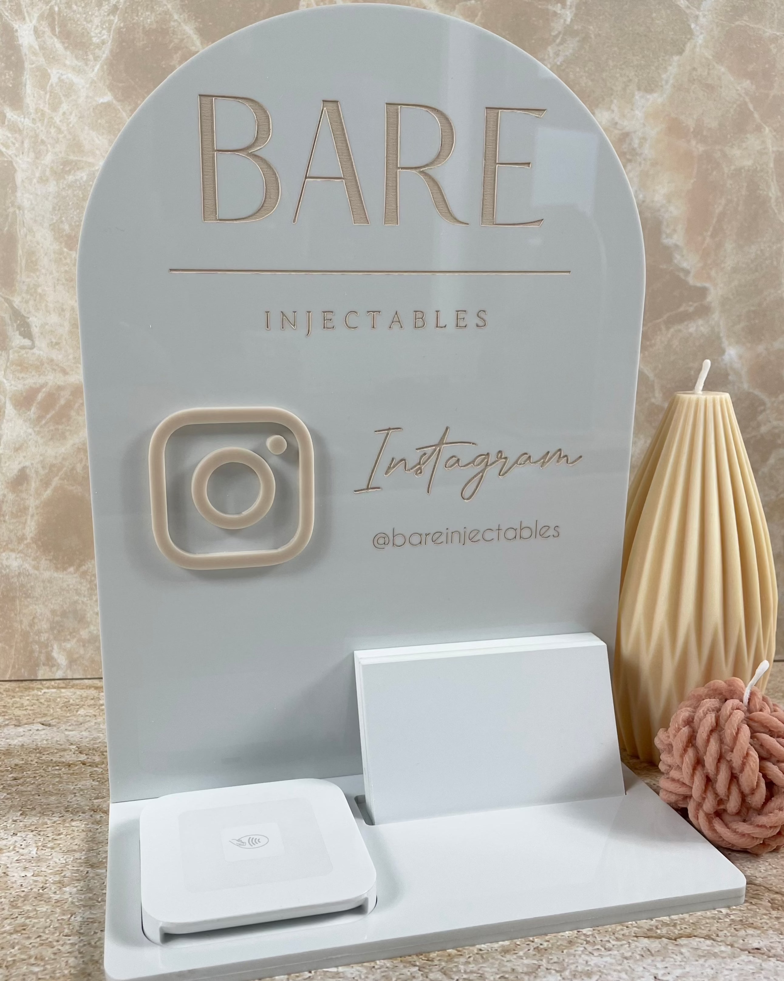 Personalised acrylic business station for Instagram Facebook and email