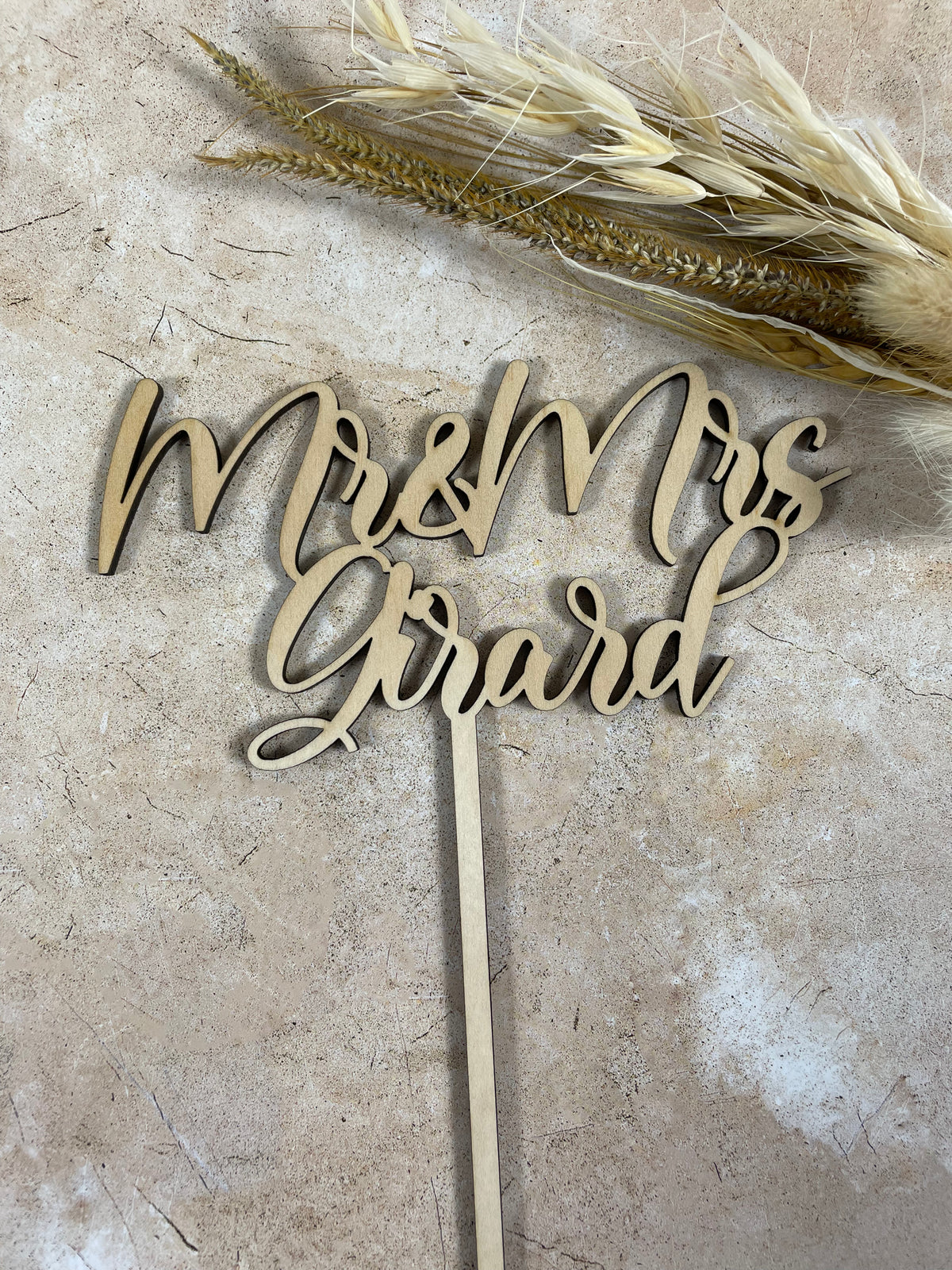 wooden mr and mrs cake topper