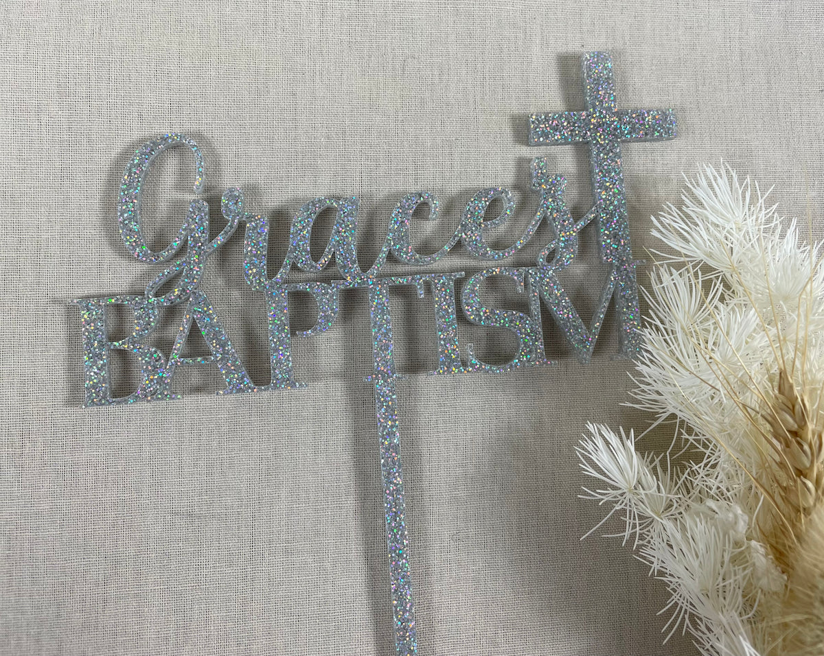silver glitter cake topper