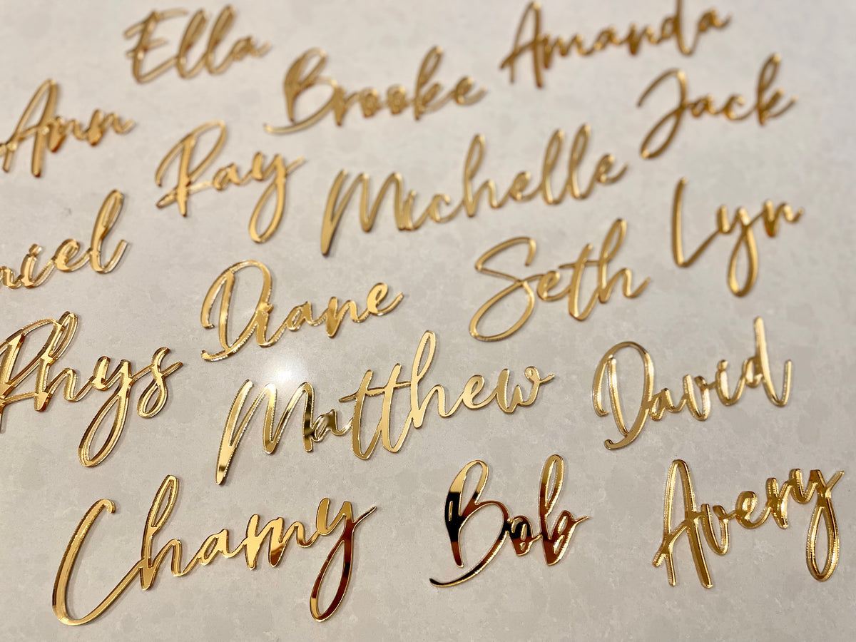 gold name place cards