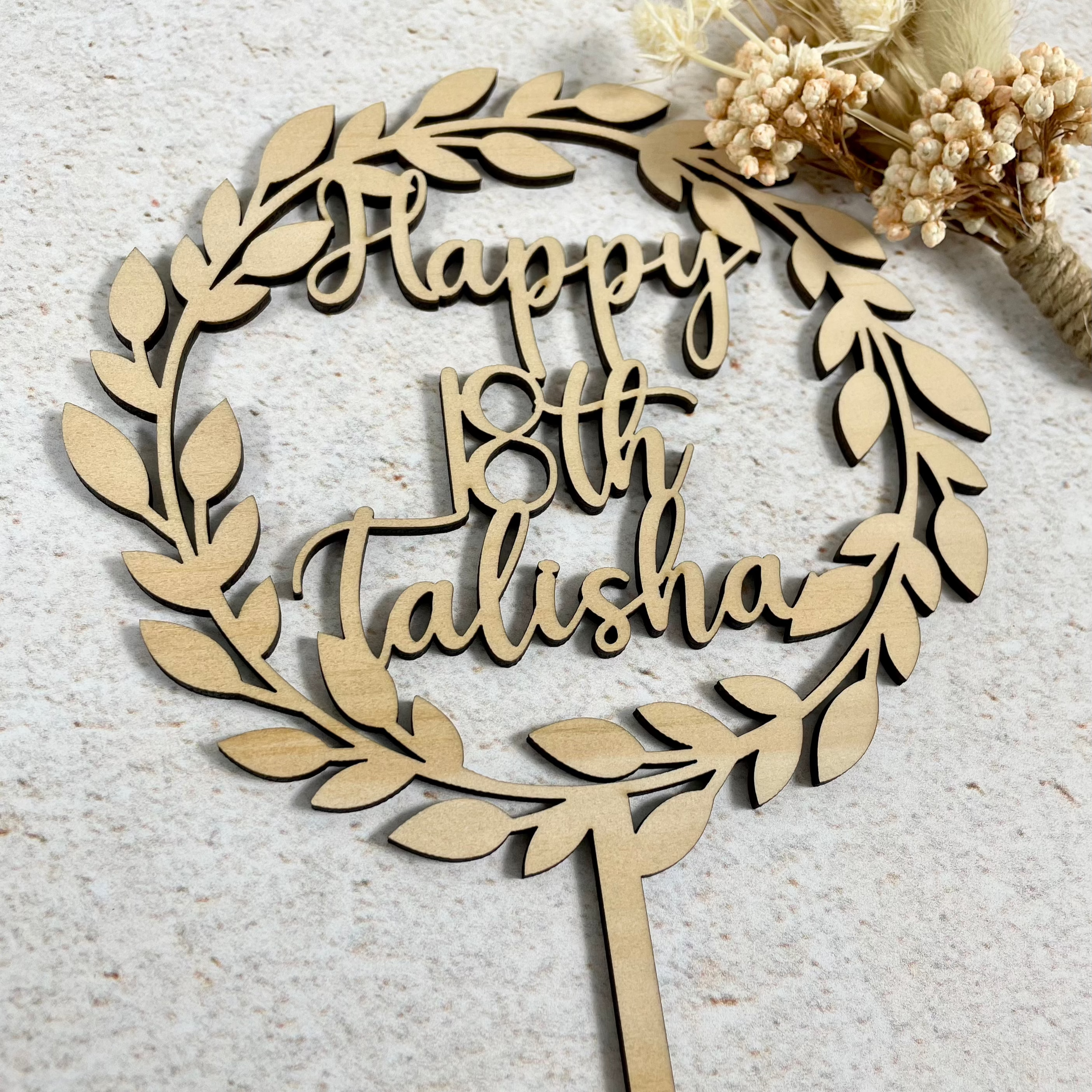 wooden wreath cake topper