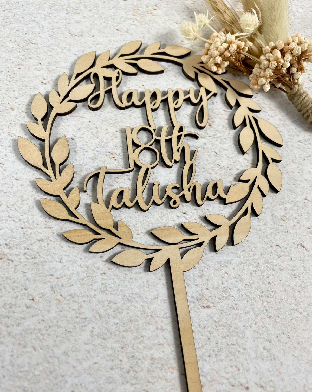 wooden wreath cake topper