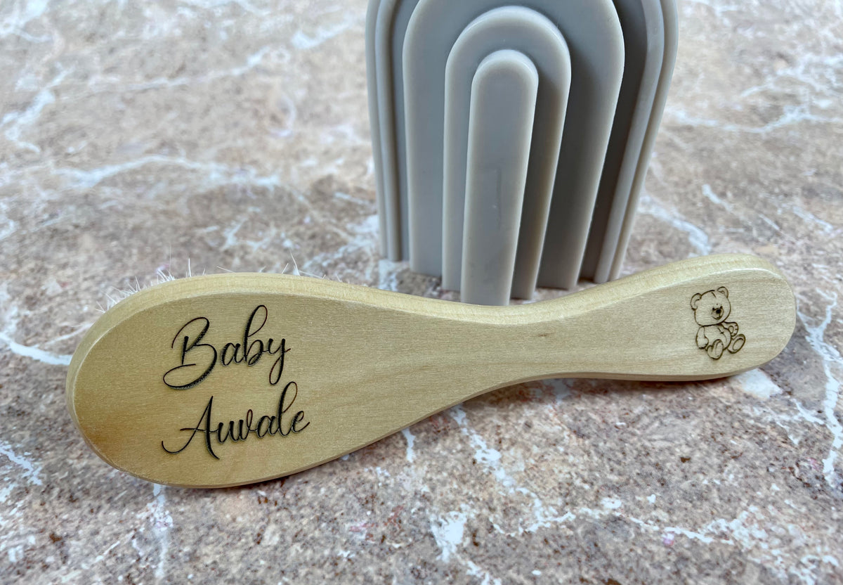 personalised wooden baby brush 