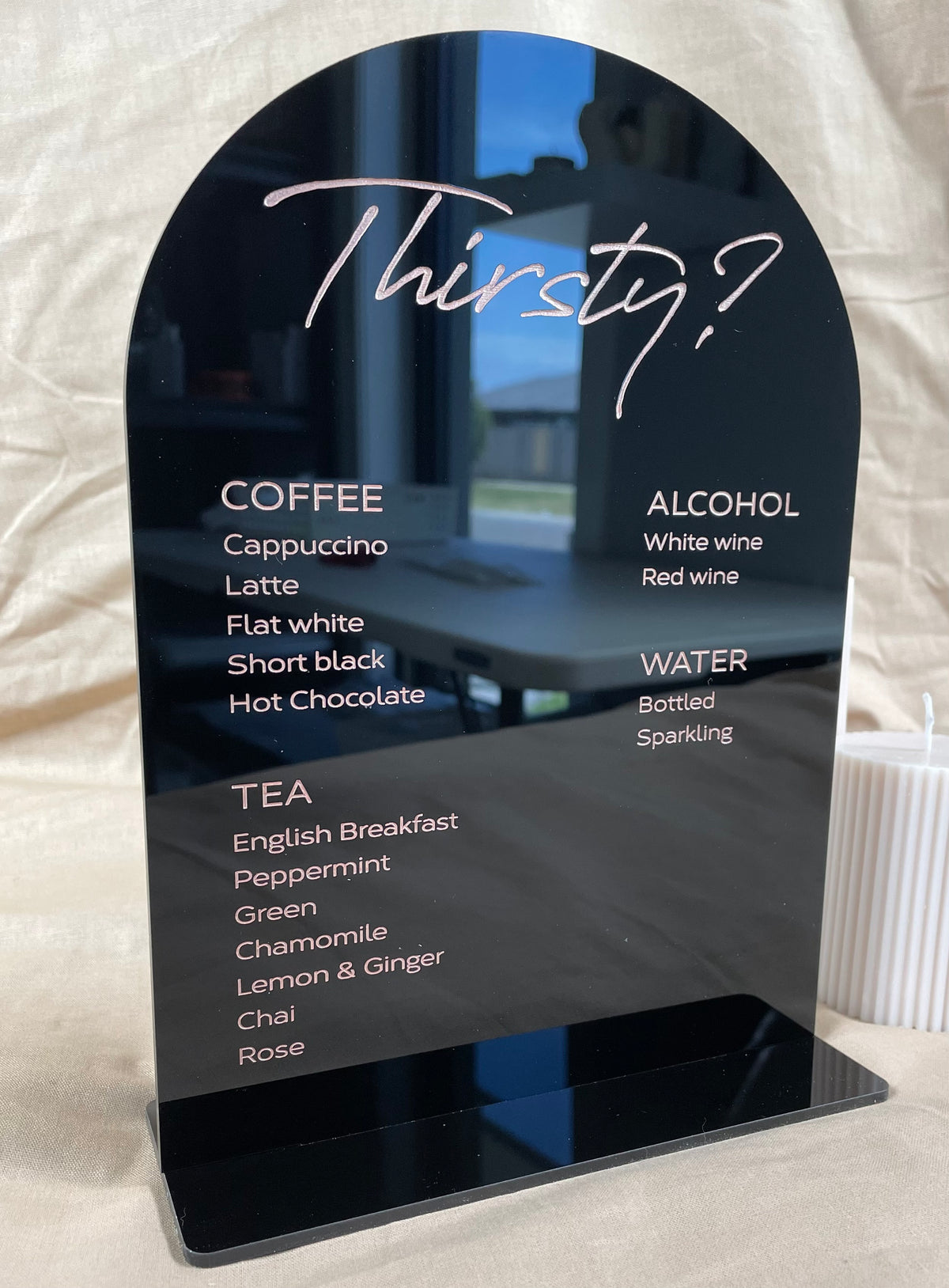 wedding drink menu stand