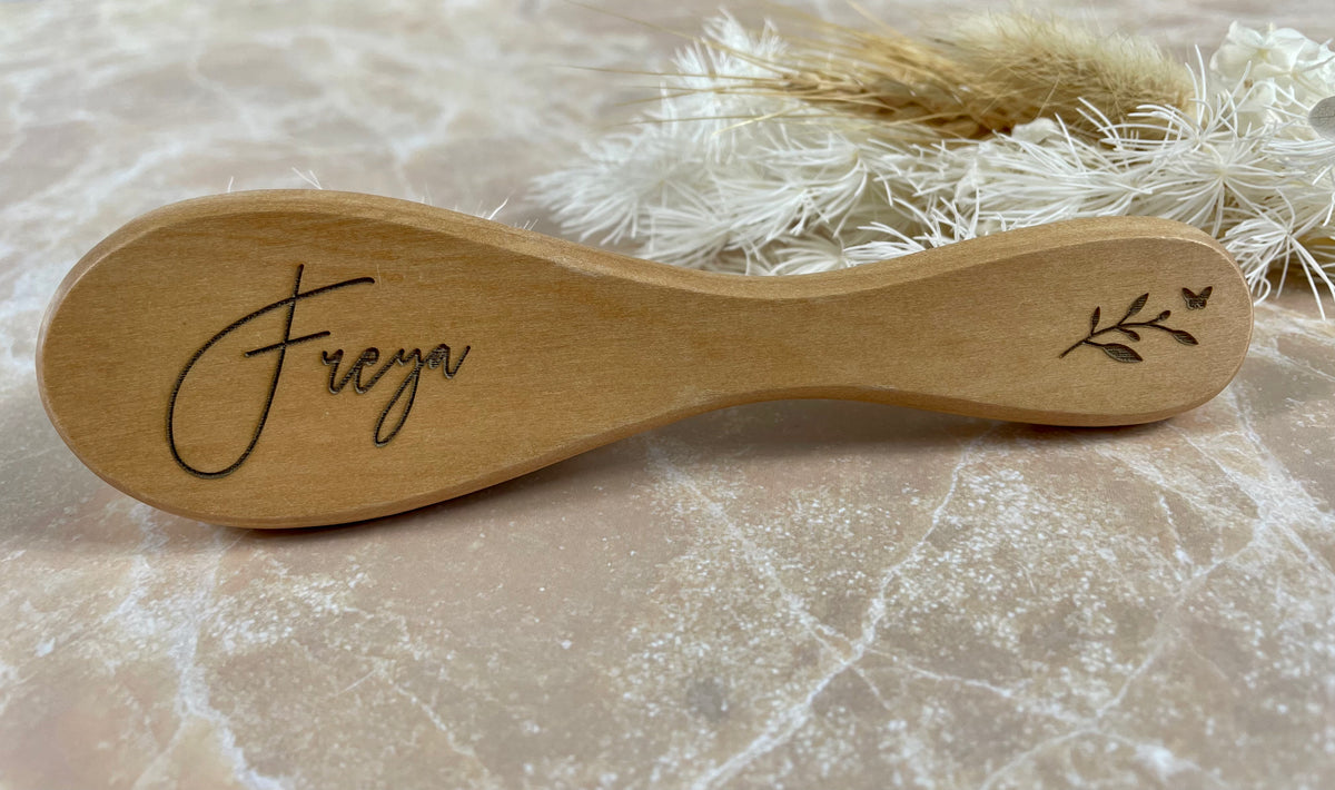 personalised wooden baby brush 